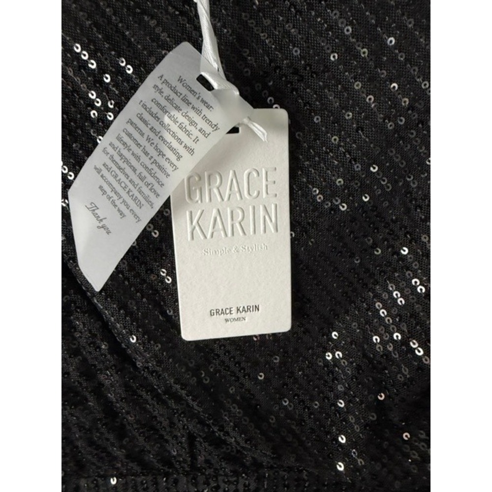 Grace Karin Black Sequin One Shoulder Wrap Cocktail Mini Dress Womens New - Picture 3 of 3